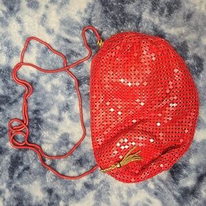 Vintage red metal mesh purse La Regale